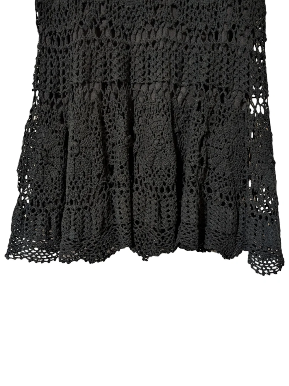 V Cristina Black Crochet A-line Skirt with Flared Hem
